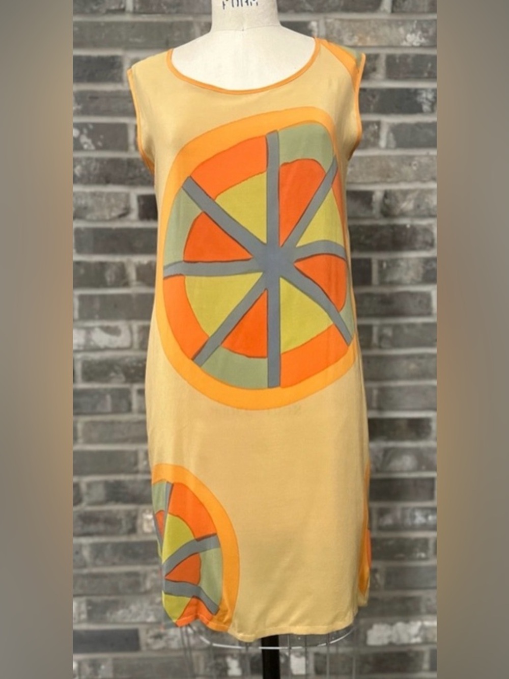 Vintage Mosswear Wearable Art Silk Dress Abstract Citrus Orange Hand Painted XS